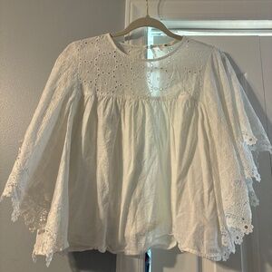 White Lace short sleeve Top Size L